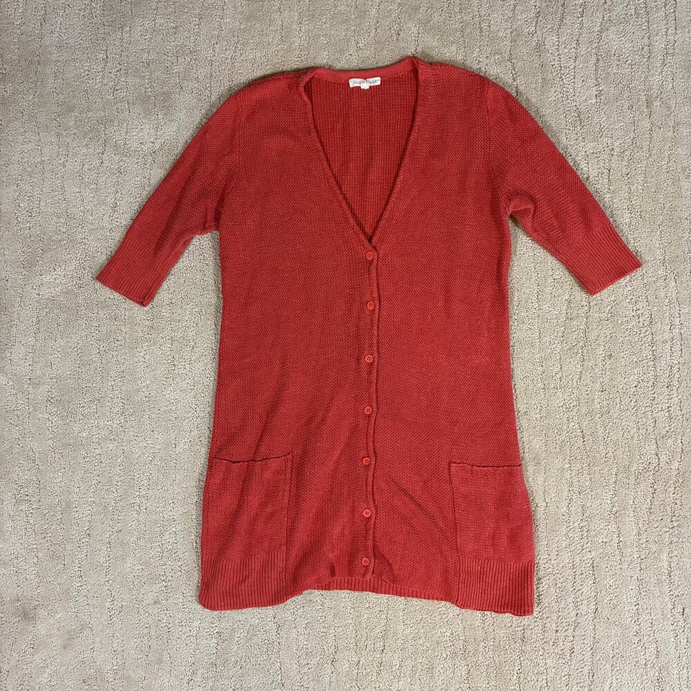 Eileen Fisher Women S Italian Yarn Knit Coral Long Cardigan Sweater Minimalist